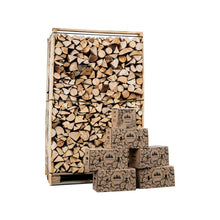 Charger l'image dans la galerie, BOX 3 STÈRES 30CM BOIS DE CHAUFFAGE SEC AVEC 5 CARTONS DE BOIS D'ALLUMAGE / 1 CARTON 2KG ALLUME-FEU